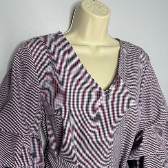 Sunday in Brooklyn By Anthropologie Purple Gingham Blouse Plaid Puff Sleeve S - Picture 3 of 9